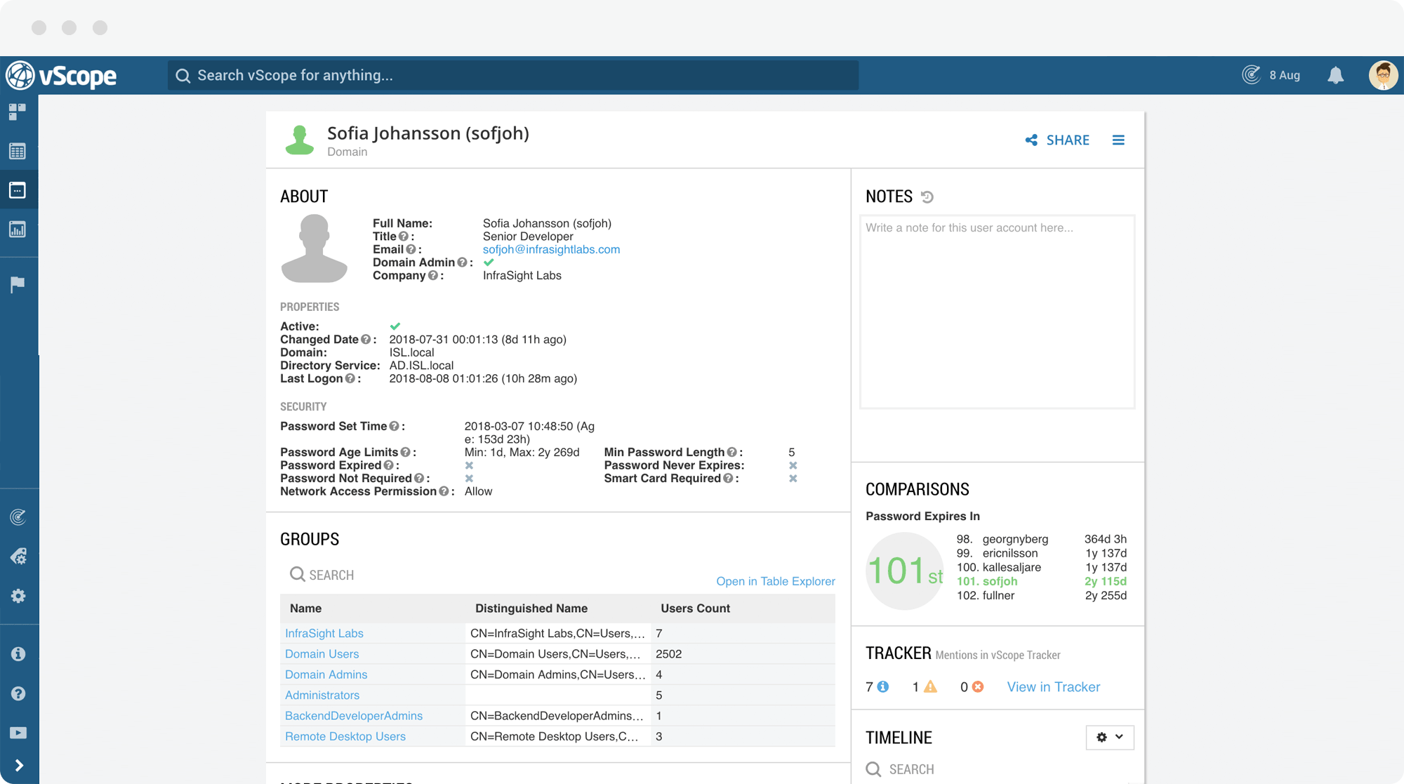 Detailed view of assets in Properties in vScope