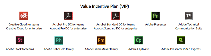 Products available with Adobe's VIP