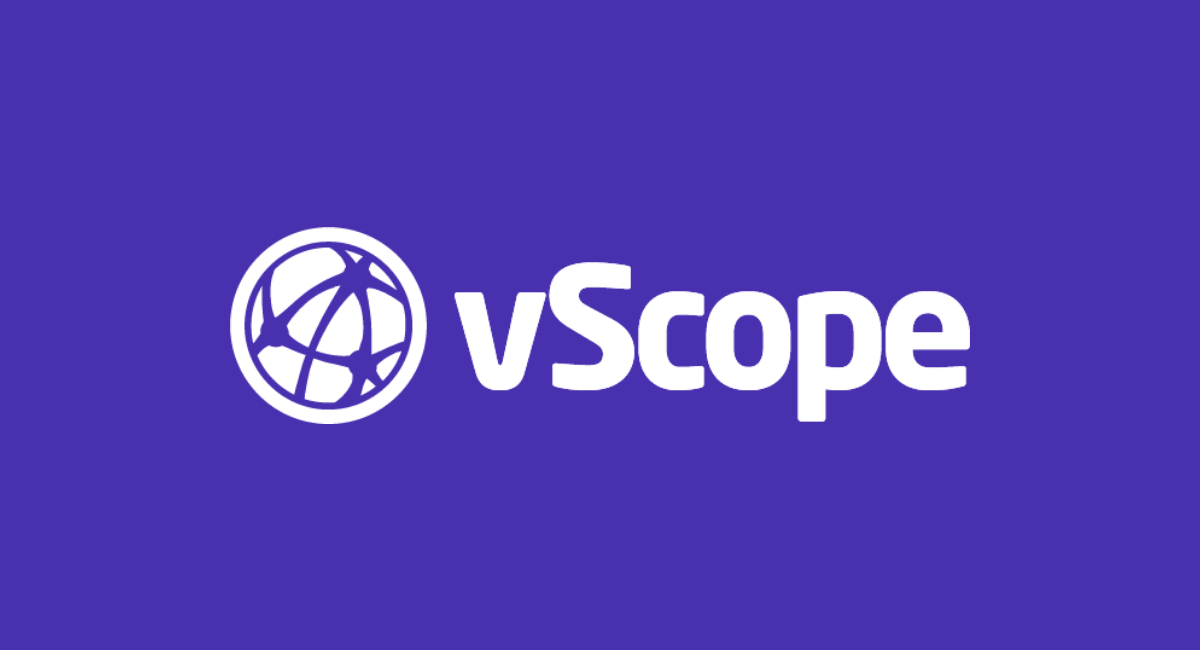 White vScope logo on purple background