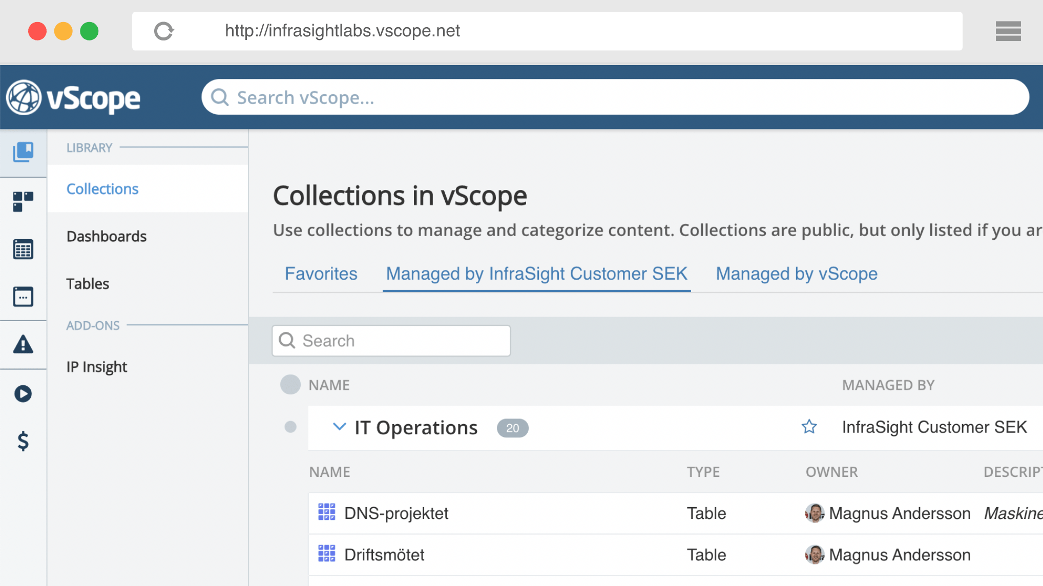 Preview of what collection look like in vScope