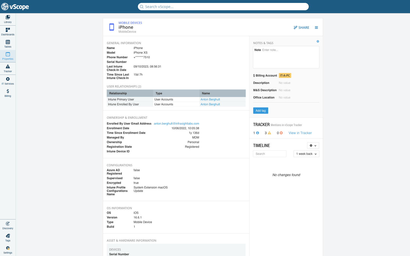 A mobile device representation in vScope