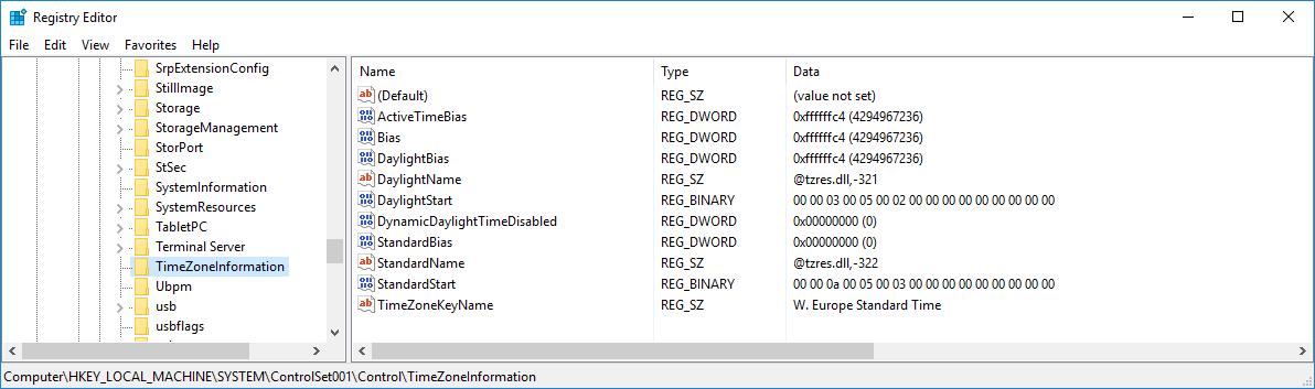 Printscreen of Windows Registry