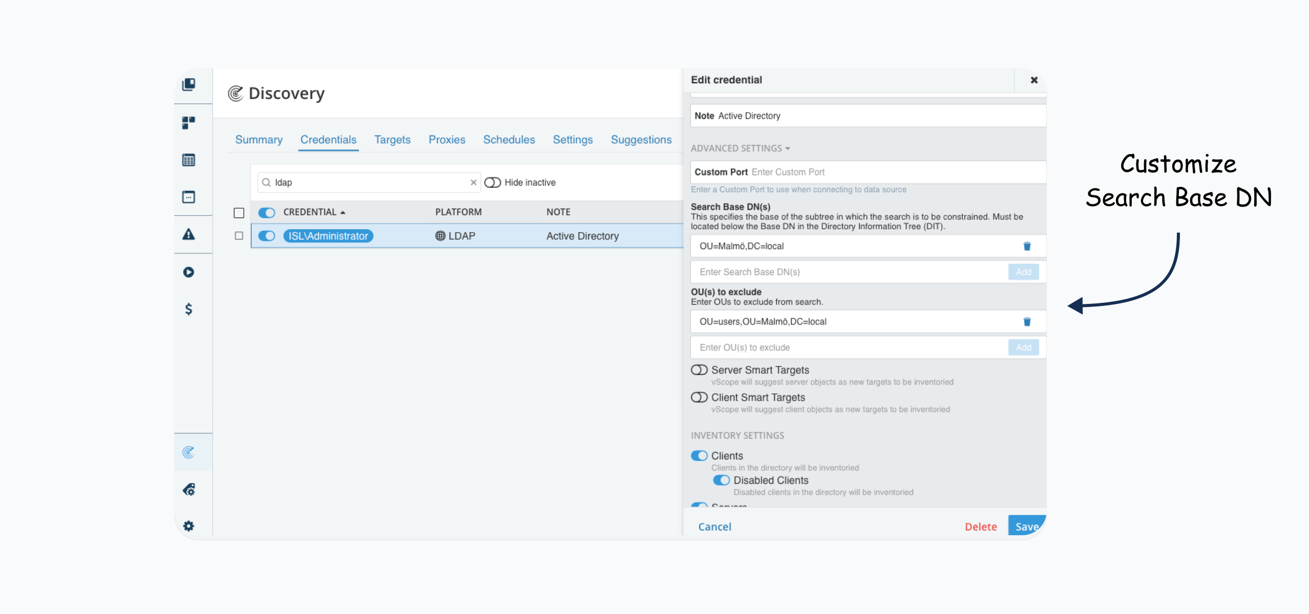 Search Base DN in vScope