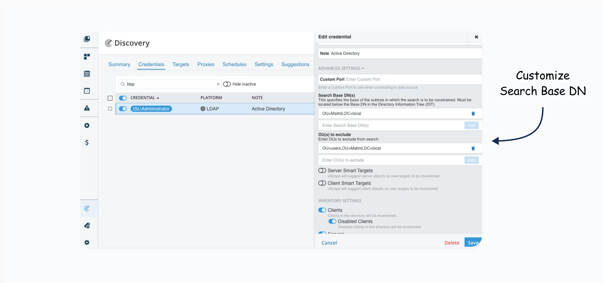 Search Base DN in vScope