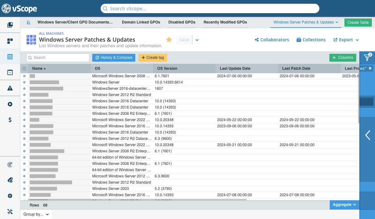 Patch management in vScope