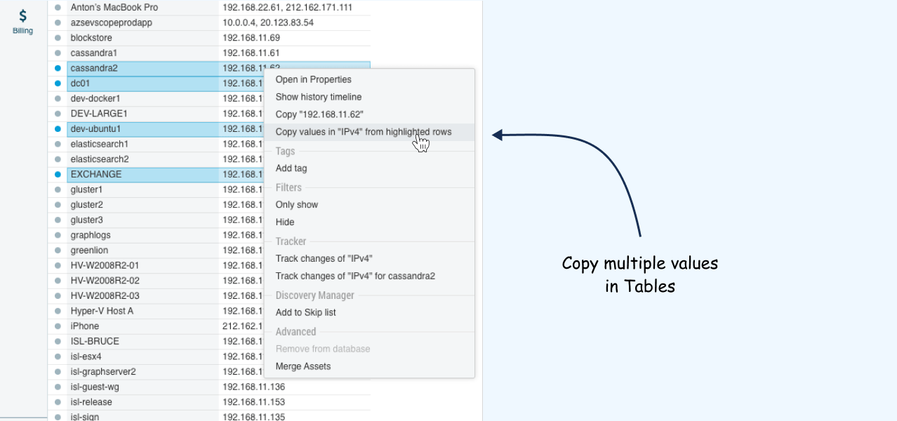 Right-click and copy in Tables