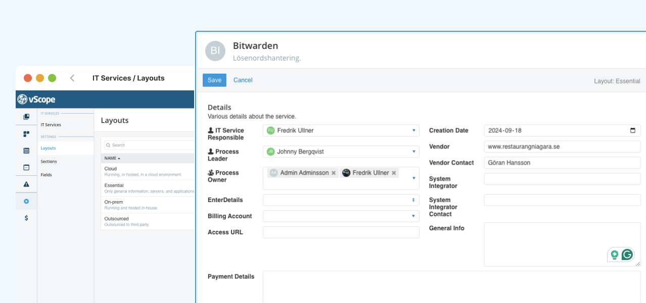 Layouts in vScope IT Services