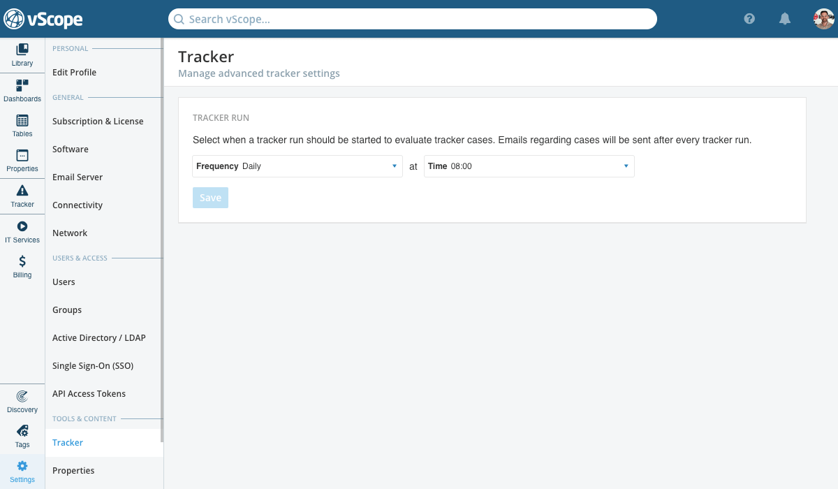 Settings for vScope Tracker